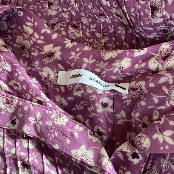 Samsoe Samsoe Elm Pintuck Pleated Chiffon Shirt Dress Wisteria Purple S - Picture 10 of 12